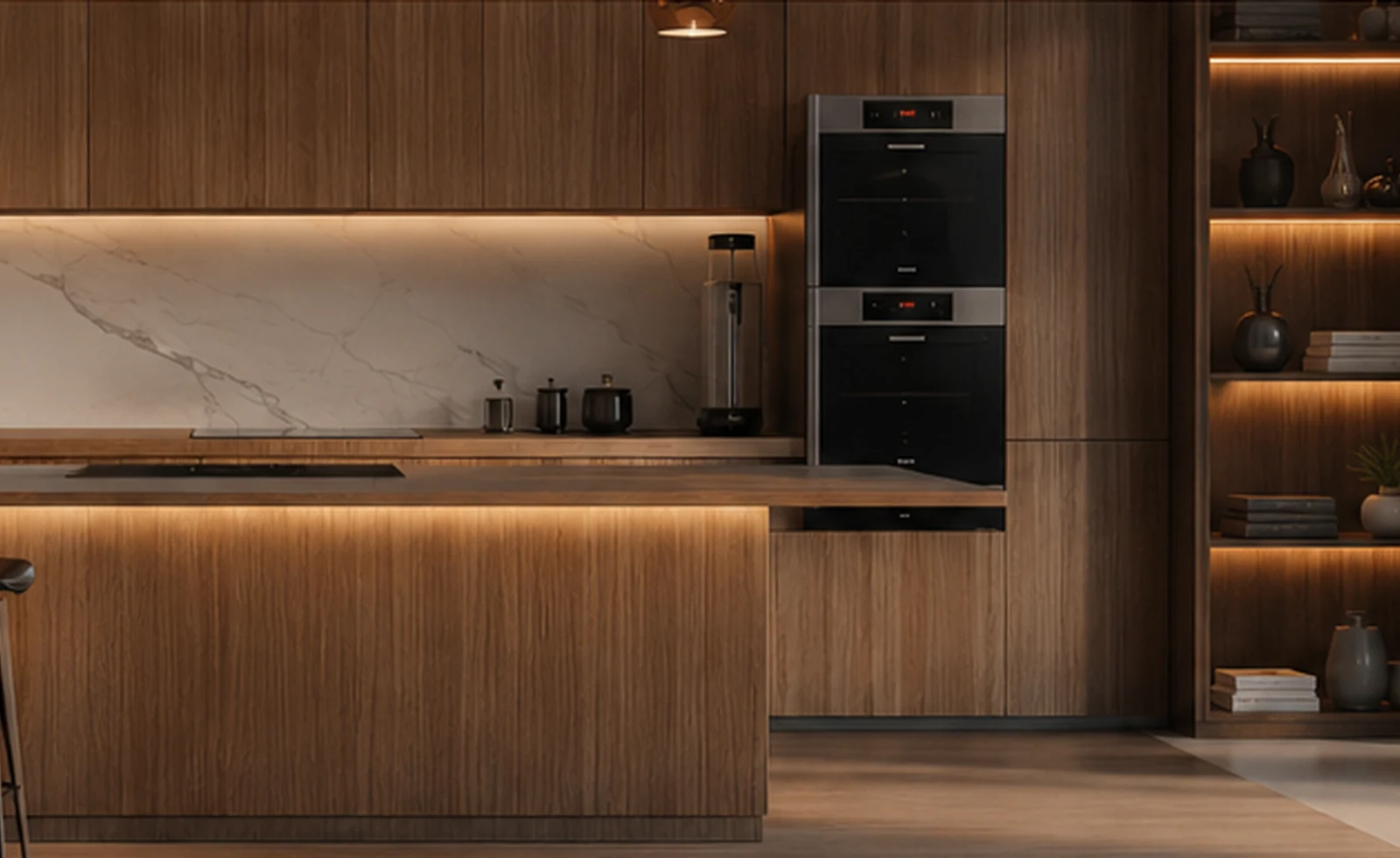 Modern wood interior created with plywood panels